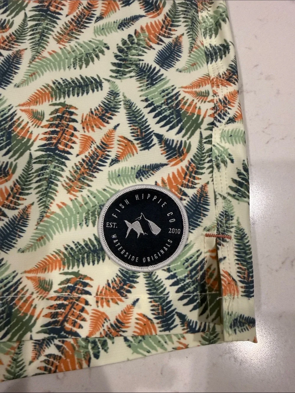 Men's Fern-Print Swim Trunks - Sage/Orange/Blue